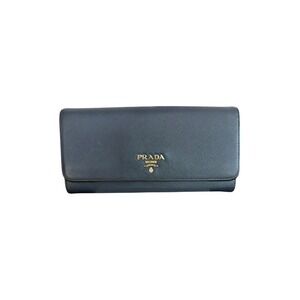 Prada Navy Saffiano Leather Continental Wallet w/ Box & Unbranded Chain Strap